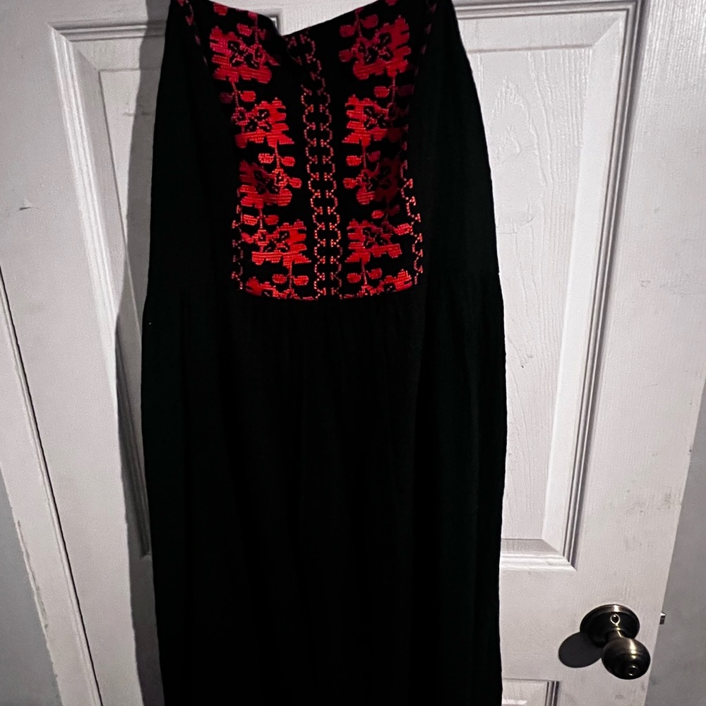 Modcloth Black Dress with Red embroidered flowers
